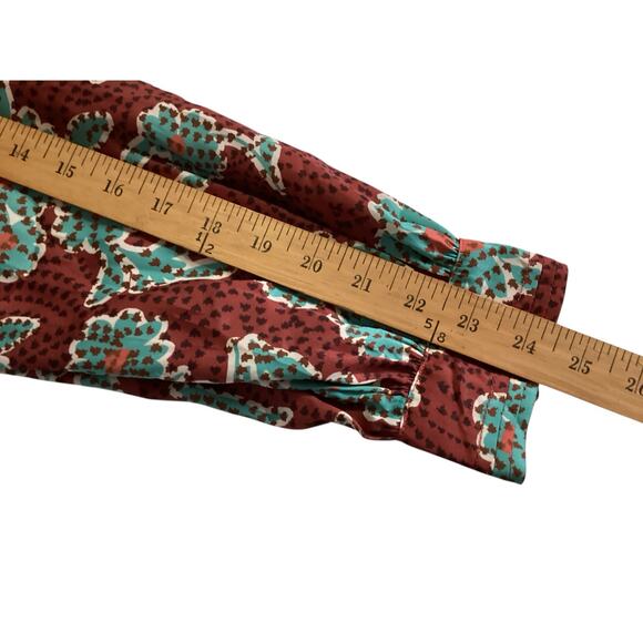 Anthropologie printed long sleeve front tie elastic back V-neck blouse size M - Picture 7 of 8